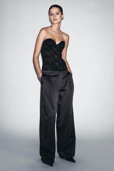 VELVET LACE CORSET - Black by Zara