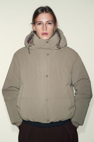 SHORT WATER-REPELLENT WINDPROOF HOODED ANORAK - camel by Zara