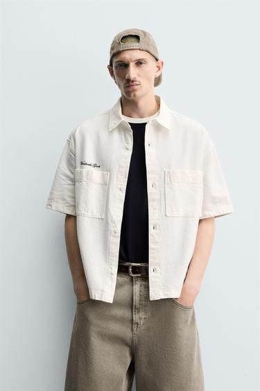 RELAXED FIT SHIRT WITH EMBROIDERED PATCHES - Light blue by Zara