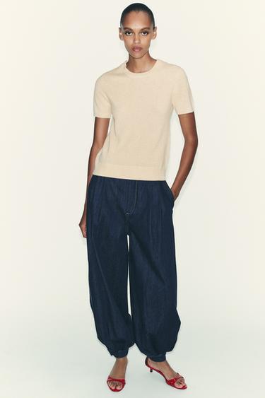 100% CASHMERE SHORT SLEEVE SWEATER - Sand by Zara