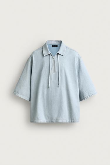 LIGHTWEIGHT DENIM POLO SHIRT - Light blue by Zara