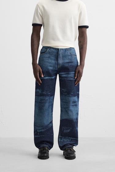 PRINTED RELAXED FIT JEANS - Blue by Zara