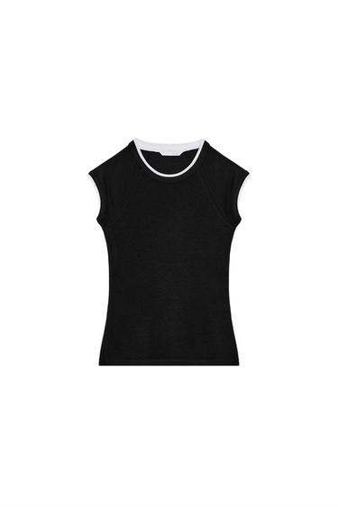 DOUBLE SHORT SLEEVE EFFECT T-SHIRT - Black by Zara