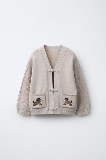 CARDIGAN WITH EMBROIDERED HORSES - Ecru by Zara