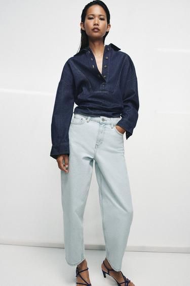 ZW COLLECTION TAPERED MID-WAIST JEANS - Light blue by Zara