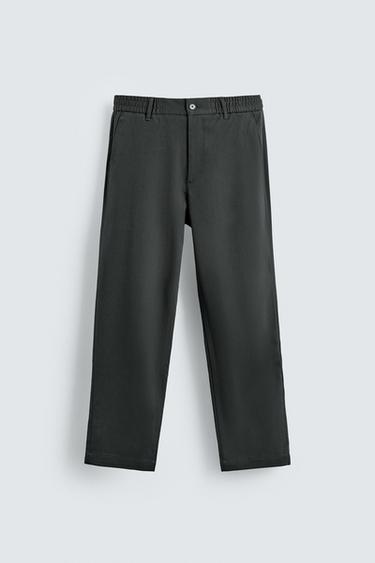 REGULAR FIT JOGGER WAIST TROUSERS - Dark khaki by Zara