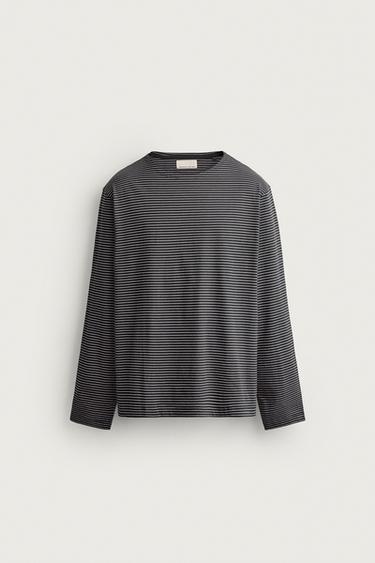 STRIPED JACQUARD T-SHIRT - Navy blue by Zara