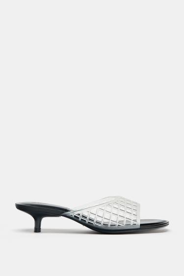 RUBBERISED-EFFECT KITTEN HEEL MULES - Clear by Zara