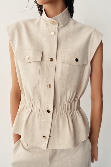 LINEN BLEND POCKET GILET - Light beige by Zara