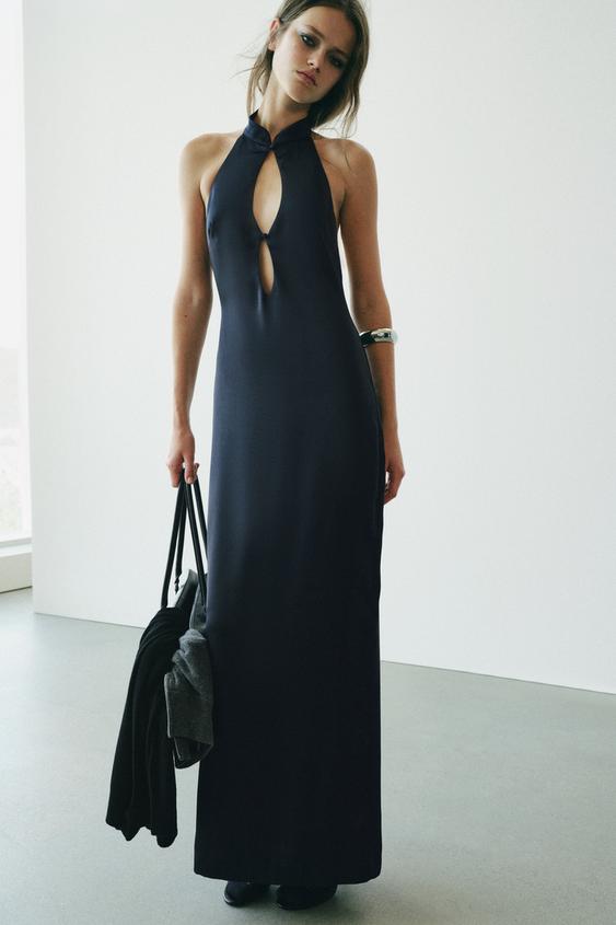 SATIN CUT-OUT CAMISOLE DRESS - Dark navy by Zara - Image 0