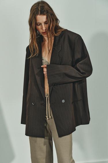 OVERSIZE PINSTRIPE BLAZER - Brown by Zara