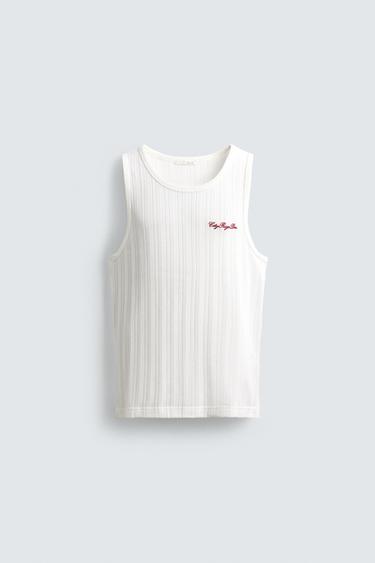 EMBROIDERED RIB TANK T-SHIRT - Oyster-white by Zara