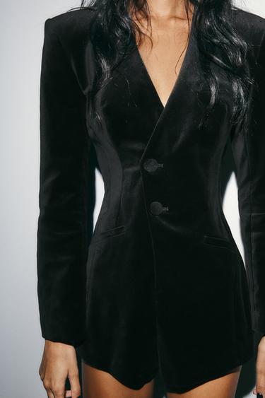 VELVET BLAZER PLAYSUIT - Black by Zara