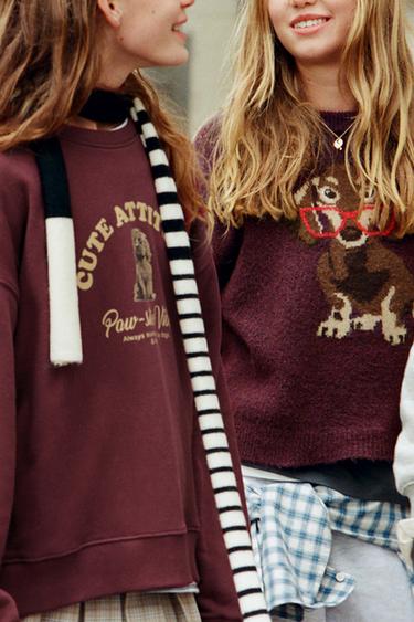 DOG PRINT SWEATSHIRT - Burgundy by Zara