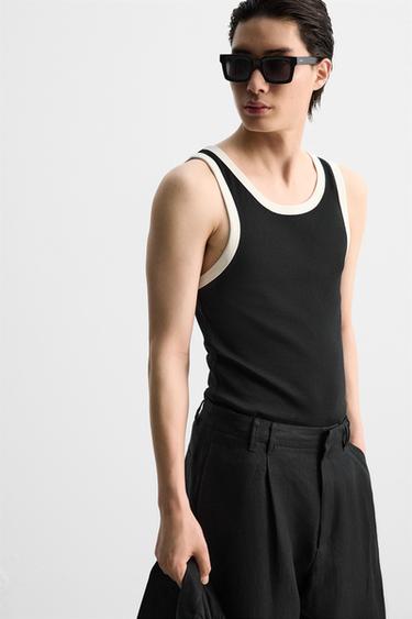 CONTRAST TANK T-SHIRT - Black by Zara