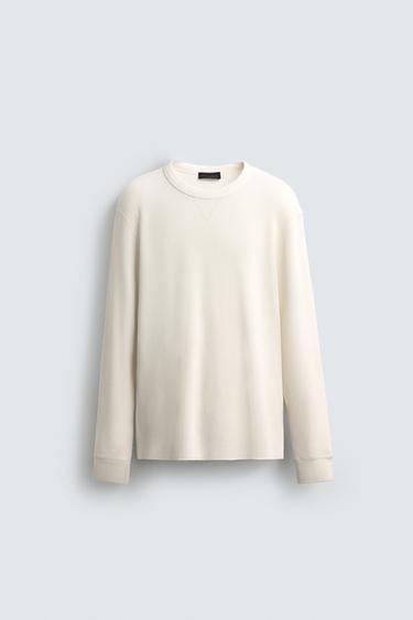 WAFFLE-KNIT TEXTURE T-SHIRT - Ecru by Zara