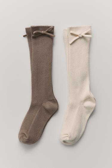 TWO-PACK OF KNEE-HIGH SOCKS WITH BOW - Light beige by Zara