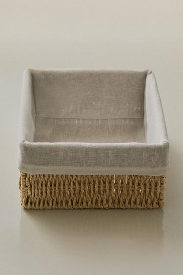 SQUARE BASKET WITH COTTON LINING - Light beige by Zara