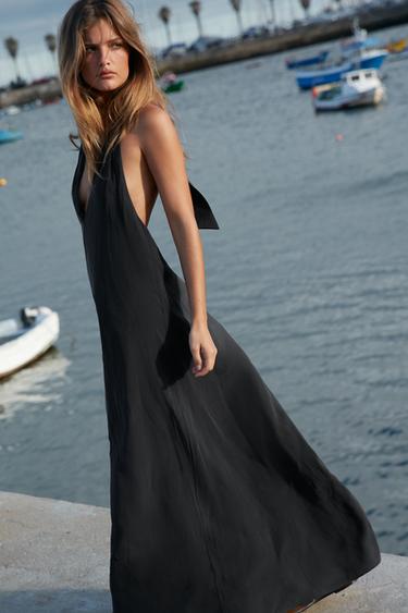 HALTER MIDI DRESS WITH TIE - Black by Zara