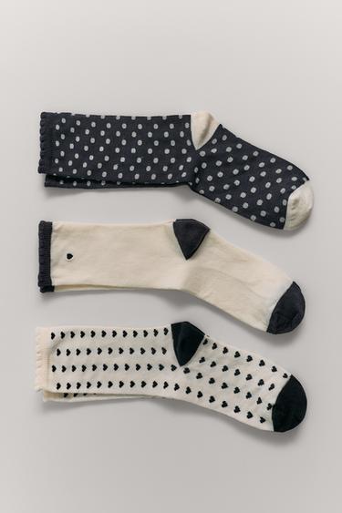 3-PACK OF HEART AND POLKA DOT SOCKS - Ecru / Black by Zara