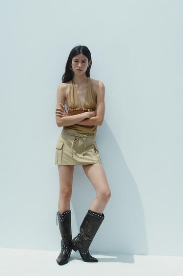 COWBOY STUDDED BOOTS - Brown by Zara