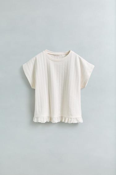 JACQUARD T-SHIRT WITH SWISS EMBROIDERY - Ecru by Zara
