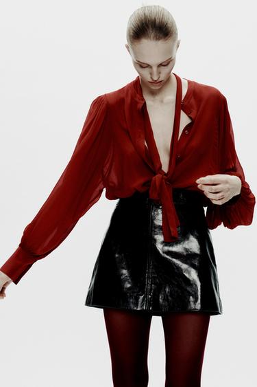 BOW BLOUSE ZW COLLECTION - Red by Zara