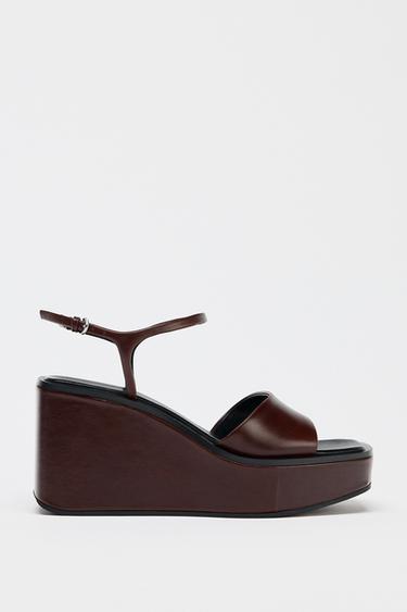 LEATHER PLATFORM WEDGES - Brown by Zara