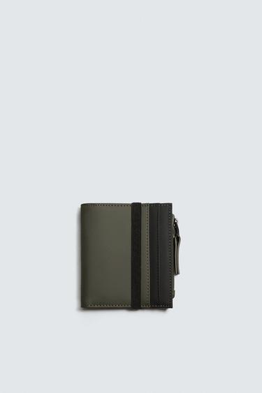 RUBBERISED WALLET WITH COIN POUCH - Khaki Green by Zara