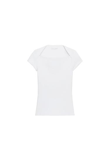 SLIM FIT SQUARE NECK T-SHIRT - White by Zara