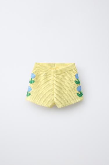 CROCHET TULIP SHORTS - Pastel yellow by Zara