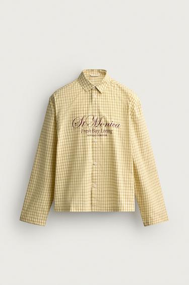 CHECK RELAXED FIT SHIRT WITH SLOGAN PRINT - Yellow by Zara