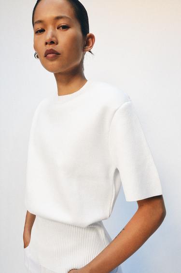 KNIT TOP WITH SHOULDER PADS - White by Zara