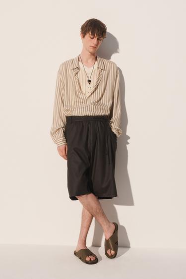 VISCOSE-SILK STRIPED WRAP SHIRT - Sand by Zara