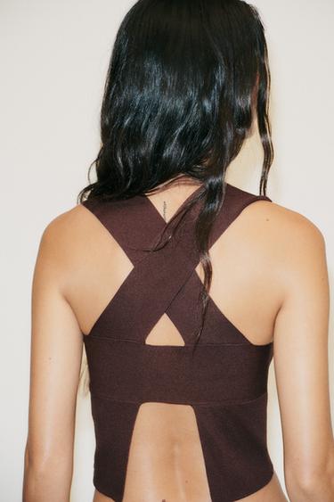 KNIT CUT-OUT BACK TOP - Brown by Zara