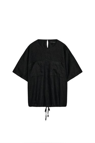 ZW COLLECTION LINEN LACE-UP TOP - Black by Zara