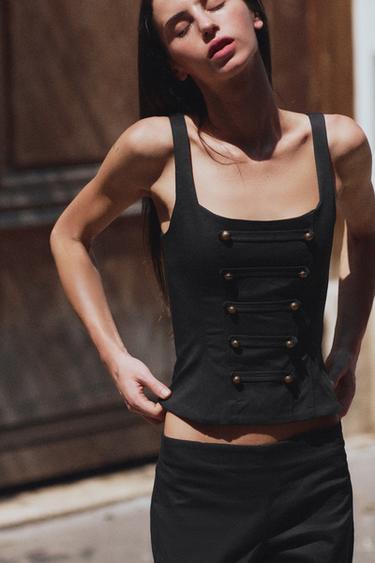 BUTTONED CORSETRY-INSPIRED TOP - Black by Zara