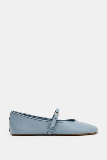 LEATHER BALLET FLATS - Blue by Zara