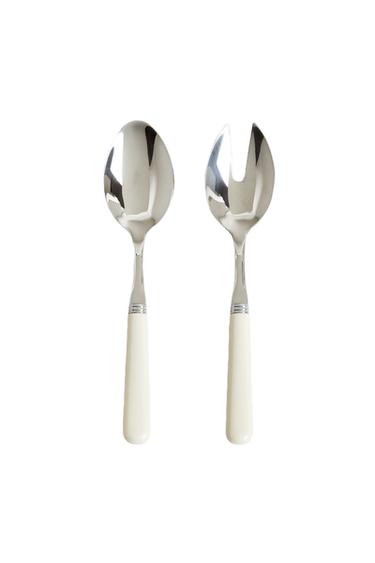 SALAD CUTLERY SET WITH COLOURED HANDLE (SET OF 2) - Cream by Zara