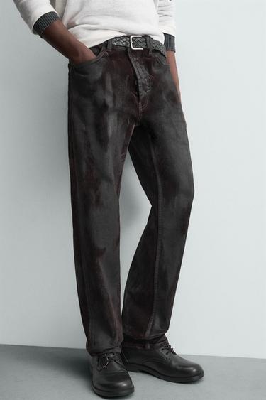 FLOCKED STRAIGHT-LEG JEANS - Brown by Zara