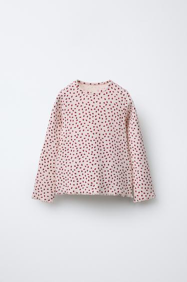 RIBBED FLORAL T-SHIRT - Ecru / Beige by Zara