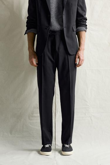 100% WOOL REGULAR FIT SUIT TROUSERS - Dark navy by Zara