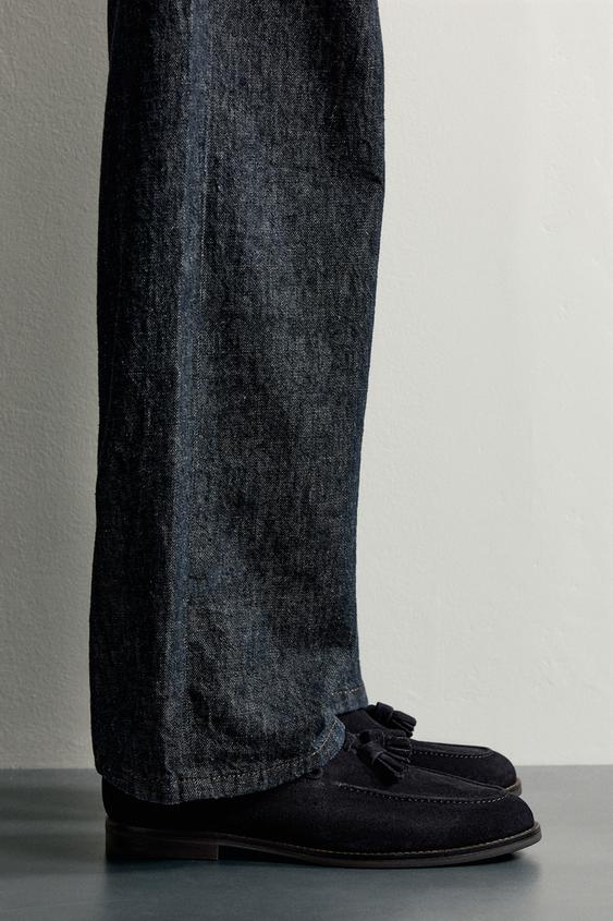 LEATHER TASSEL LOAFERS - Blue by Zara - Image 0