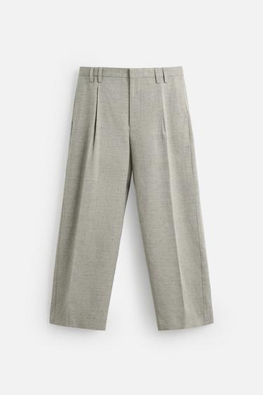TEXTURED LINEN SUIT TROUSERS - Ecru / Black by Zara