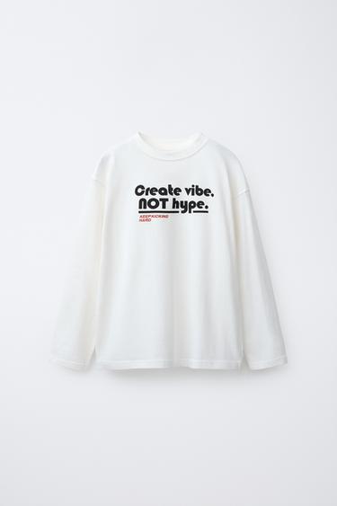 SLOGAN PRINT T-SHIRT - Oyster-white by Zara - Image 0