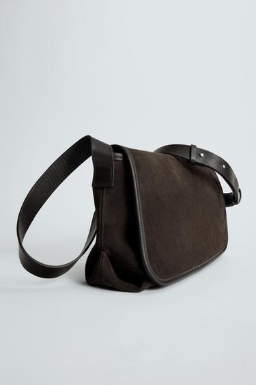 LEATHER CROSSBODY BAG - Brown by Zara
