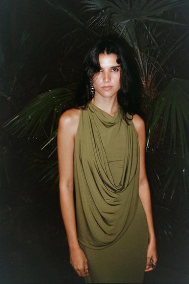 DRAPED COMBINATION DRESS - Moss green by Zara