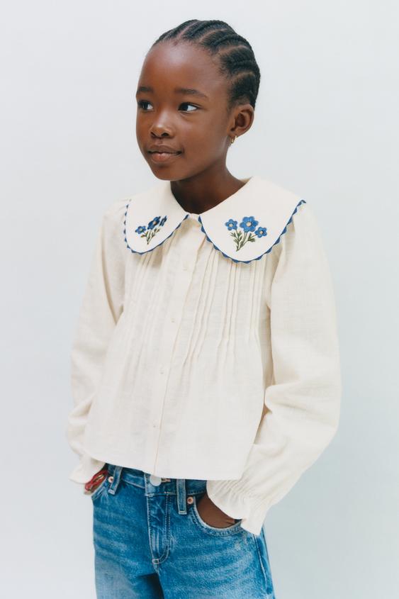 EMBROIDERED COLLAR SHIRT - Ecru by Zara - Image 0