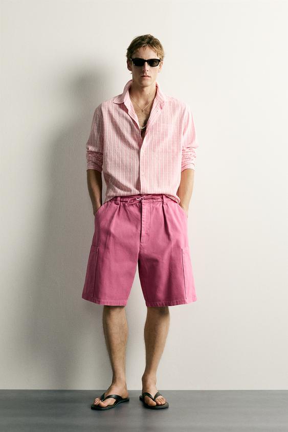 WASHED RELAXED FIT CARGO BERMUDA SHORTS - Magenta by Zara - Image 0
