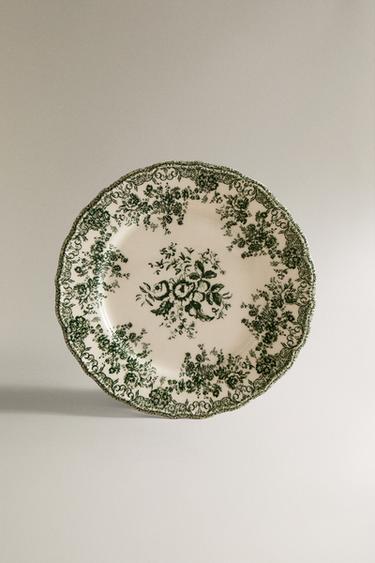 FLORAL EARTHENWARE DINNER PLATE - Dark olive by Zara